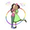 A Gay Lesbian Couple LGBTQ pride week celebration vector graphic. Two girls in love marriage with rainbow flag and Fireworks.