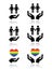 Gay and lesbian couples, rainbow flag with hands icons set