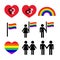 Gay and lesbian couples, rainbow icons set