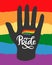 Gay, Lesbian pride poster with rainbow flag in hand. LGBT rights concept.
