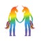 Gay love. unicorn hold hands. LGBT heart. Together forever. Vector illustration