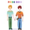 Gay Pride 2018 vector illustration - couple of boys with lgbt rainbow flag