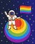 Gay Pride Astronaut Holding Rainbow Flag