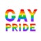 Gay pride colorful lettering. Letters in colors of rainbow LGBT community flag on black background. LGBTQ rights concept. Symbol