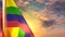 Gay Pride flag is hanging on sundown sky for veterans day - defocused - object 3D rendering