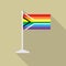 Gay pride flag of South Africa. LGBT flag with flagpole flat icon with long shadow. Vector illustration EPS10 of a rainbow pride.