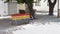Gay pride rainbow colors painted bench on the street