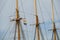 Gay pride, rainbow flag flying from the mast of a three masted wooden sailing ship