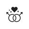 Gay relationship black glyph icon. Homosexual orientation concept. Rainbow free love. LGBT motion, gender symbol. Human rights and