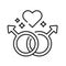 Gay relationship black line icon. Homosexual orientation concept. Rainbow free love. LGBT motion, gender symbol. Human rights and