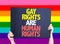 Gay Rights Are Human Rights card with rainbow background