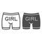 Gay underpants line and solid icon, LGBT cloth concept, Man underwear with text girl sign on white background, male