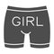 Gay underpants solid icon, LGBT cloth concept, Man underwear with text girl sign on white background, male pants icon in