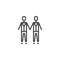 Gay wedding couples holding hands line icon