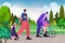 gays family walking with little children in park fatherhood transgender love LGBT community concept