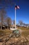 Gazebo and American flag at the Kate Gould Park on a sunny day in winter