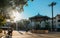 Gazebo in Antibes, Cote d`Azur, France also known as Kiosque a Musique, in a town square during a sunny afternoon