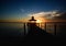 Gazebo bridge sea at sunset