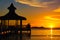 Gazebo bridge sea at sunset