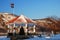 A gazebo is decorated for Christmas