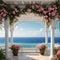 A gazebo with flowers and a bench on the patio.