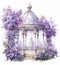 Gazebo with lilac flowers. Watercolor illustration