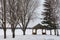 Gazebo Overlooking Frozen Lake in Quebec