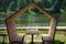 Gazebo by the river. a structure of unusual shape on the shore of a picturesque reservoir. concept of rest and