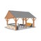 Gazebo with a roof and outdoor kitchen. Inside are a table and chairs. Summer kitchen in the residence with a sofa and a