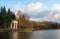 Gazebo-rotunda on the banks of the Swan pond in the autumn.