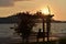 Gazebo on the shore. Evening