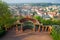 Gazebo with a viewing platform on the Spielberk hill on a sunny April morning. Brno, Czech Republic