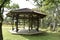 gazebo for visitors sitting in the Nusantara flower garden, Cianjur, West Java Indonesia