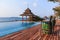 Gazebo wood and swimming pool near sea