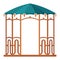 Gazebos pergola style. Architecture wooden bower flat cartoon icon. Pavilion structure, city park or gardens area