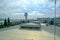 Gaziemir, Izmir, Turkey - 03.11.2021: air traffic control tower of Izmir Aydin Menderes Airport in a cloudy air