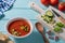 Gazpacho Andaluz is an Andalusian tomato cold soup from Spain