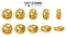 GBP 3D Gold Coins Vector Set. Realistic Illustration. Flip Different Angles. Money Front Side. Investment Concept
