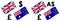 GBPAUD forex currency pair vector illustration. UK and Australia flag, with Pound and Australian dollar symbol
