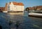 Gdansk, North Poland : Wide angle shot of Summer and people kayaking in motlawa river adjacent to beautiful