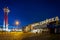 Gdansk - October 11, 2020: Historic gate to the Gdansk Shipyard and the Monument of the Three Crosses at the European Solidarity