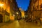 Gdansk, Poland - April 7, 2019: Mariacka street in the old town of Gdansk at night, Poland. Gdansk is the historical capital of