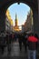 Gdansk, Poland, December 2017. Dluga street, view from under Golden Gate ZÃ…â€šota Brama in old town. city