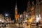 Gdansk, Poland - January 2019. Image of Old town of Gdansk with city hall at night, Poland
