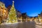 Gdansk, Poland - January 5, 2020: Beautiful architecture of Gdansk with illuminated Christmas tree in Poland. Gdansk is the