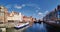 Gdansk, Poland - September 04 2019. Panorama of the old city from the Green Bridge on river trams. Colorful Gothic houses on the