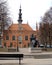 GDANSK, POLAND. View of a monument to Jan Hevelius and city town hall