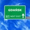 GDANSK road sign against clear blue sky