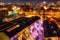 Gdansk shipyard scenery with retro-lighted clubs and bars at dusk