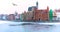 Gdansk winter panorama, view on Mariacka Gate from the Motlawa